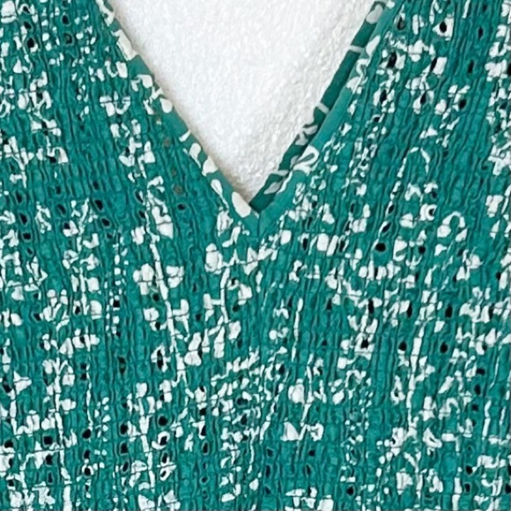 Rixo Sasha Teal Eyelet Mini Dress Small Puff Sleeve Resort Wear Coquette Beach - Picture 5 of 11